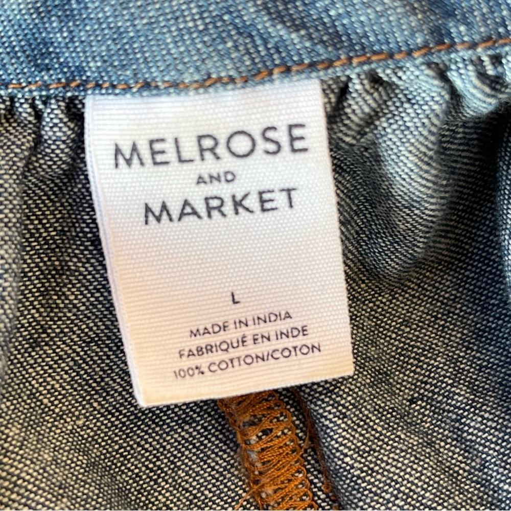 Melrose & Market Peasant Blue Cotton Denim Pullover Dress Puff Sleeves & Pockets - Picture 7 of 7